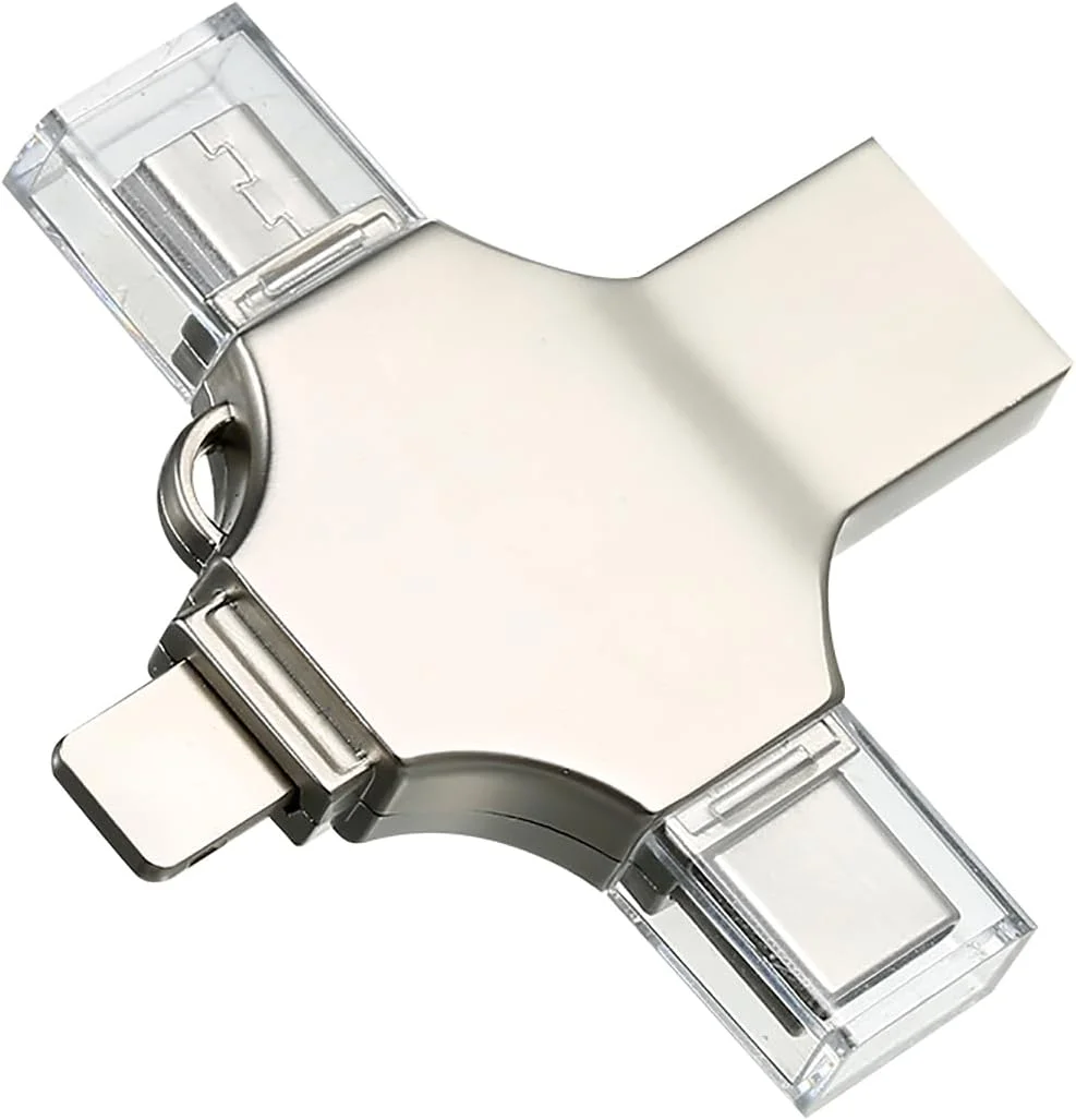 فلش مموری 128 گیگابایتی 4 در 1 فلزی Labymos، فلش مموری کوچک دو منظوره برای موبایل و کامپیوتر، پشتیبانی از دستگاه های Type-C، Micro USB و iOS فلش مموری 128 گیگابایتی 4 در 1 فلزی Labymos، فلش مموری کوچک دو منظوره برای موبایل و کامپیوتر، پشتیبانی از دستگاه های Type-C، Micro USB و iOS