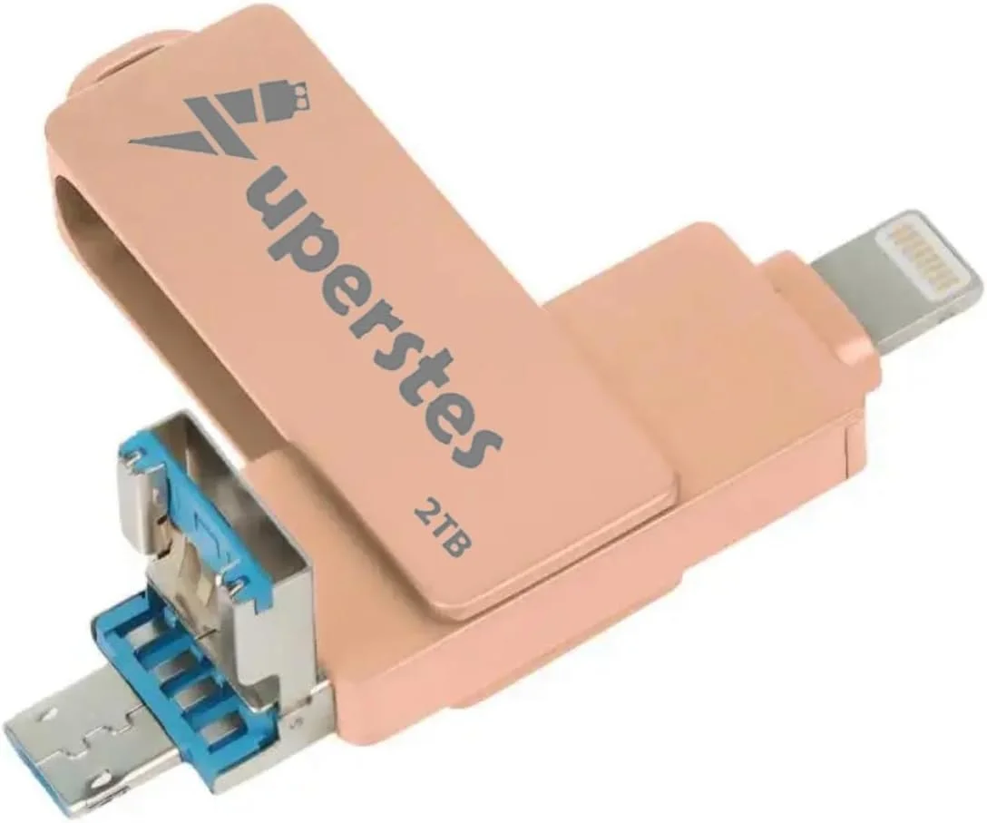 فلش مموری فلزی 2 ترابایتی USB 3.0 برای آیفون با جاکلیدی، فلش مموری 4 در 1 OTG Type A USB + Type C + Lightning + Micro USB برای دستگاه های اندرویدی، کامپیوترها، خودروها، لپ تاپ ها (رزگلد) فلش مموری فلزی 2 ترابایتی USB 3.0 برای آیفون با جاکلیدی، فلش مموری 4 در 1 OTG Type A USB + Type C + Lightning + Micro USB برای دستگاه های اندرویدی، کامپیوترها، خودروها، لپ تاپ ها (رزگلد)