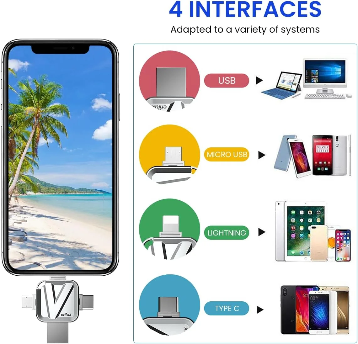 فلش مموری 64 گیگابایتی 4 در 1 HASTHIP با رابط لایتنینگ، میکرو USB، USB A، تایپ C، سرعت بالا، مینی آویز 64 گیگابایت سازگار با iOS و اندروید، آیفون، آیپد، اندروید، کامپیوتر فلش مموری 64 گیگابایتی 4 در 1 HASTHIP با رابط لایتنینگ، میکرو USB، USB A، تایپ C، سرعت بالا، مینی آویز 64 گیگابایت سازگار با iOS و اندروید، آیفون، آیپد، اندروید، کامپیوتر