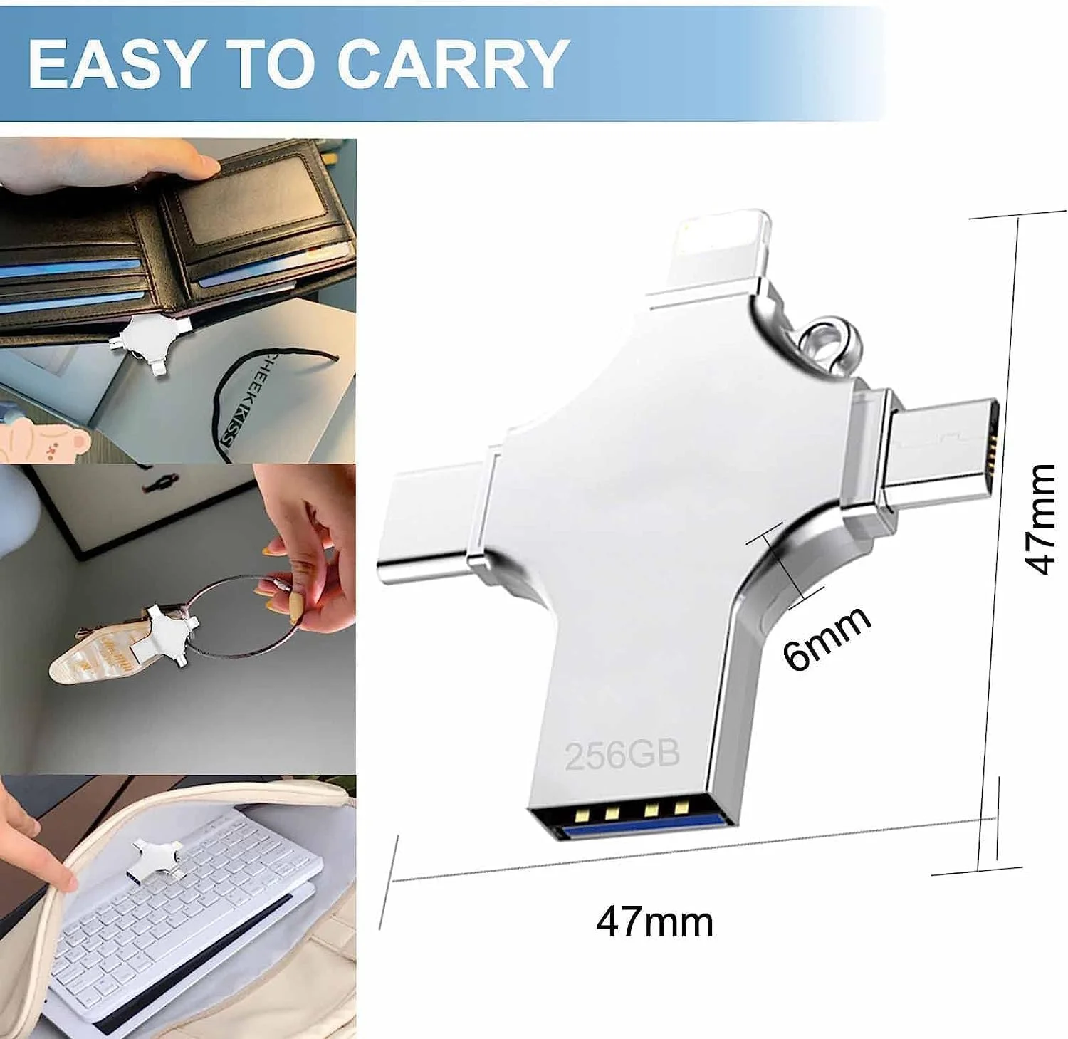 فلش مموری 256 گیگابایتی 4 در 1 USB 3.0، درایو ذخیره سازی داده خارجی پرسرعت برای برندهای مختلف - سازگار با Type C، Micro، iOS، Android فلش مموری 256 گیگابایتی 4 در 1 USB 3.0، درایو ذخیره سازی داده خارجی پرسرعت برای برندهای مختلف - سازگار با Type C، Micro، iOS، Android
