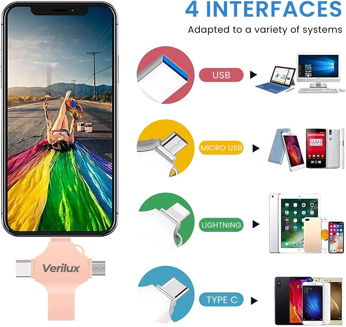 فلش مموری 64 گیگابایتی HASTHIP® Verilux 4 در 1، فلش درایو USB 3.0 پرسرعت، Type-C، Micro USB Lightning A OTG، استیک حافظه برای آیفون، آیپد، اندروید، مک بوک، کامپیوتر، جاکلیدی، قابل حمل، رزگلد فلش مموری 64 گیگابایتی HASTHIP® Verilux 4 در 1، فلش درایو USB 3.0 پرسرعت، Type-C، Micro USB Lightning A OTG، استیک حافظه برای آیفون، آیپد، اندروید، مک بوک، کامپیوتر، جاکلیدی، قابل حمل، رزگلد