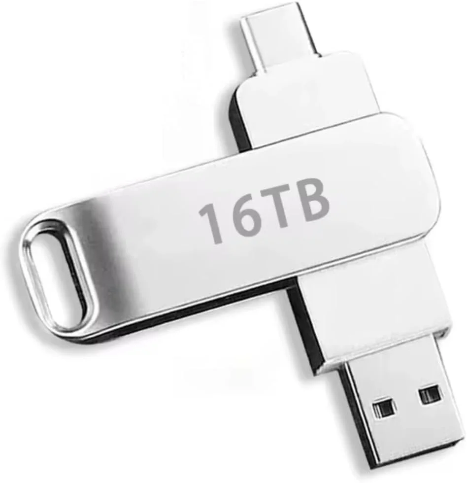 فلش مموری USB با ظرفیت 16 ترابایت، دارای دو پورت USB Type-C و Type-A، نقره ای فلش مموری USB با ظرفیت 16 ترابایت، دارای دو پورت USB Type-C و Type-A، نقره ای