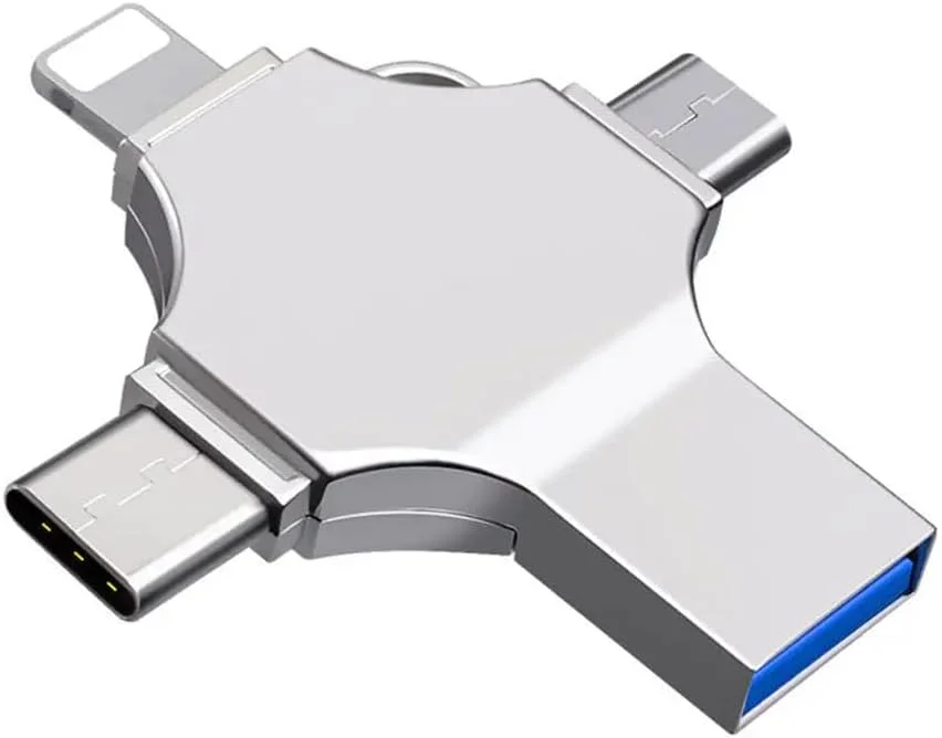 فلش مموری USB چهار در یک، 32 گیگابایت، فلش مموری USB چند منظوره با سرعت بالا - سازگار با دستگاه های آیفون، اندروید، USB-C و USB-A - پشتیبان گیری از حافظه خارجی برای عکس ها، فیلم ها و فایل ها فلش مموری USB چهار در یک، 32 گیگابایت، فلش مموری USB چند منظوره با سرعت بالا - سازگار با دستگاه های آیفون، اندروید، USB-C و USB-A - پشتیبان گیری از حافظه خارجی برای عکس ها، فیلم ها و فایل ها