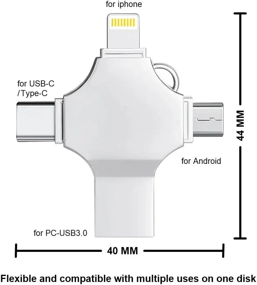 فلش مموری USB چهار در یک، 32 گیگابایت، فلش مموری USB چند منظوره با سرعت بالا - سازگار با دستگاه های آیفون، اندروید، USB-C و USB-A - پشتیبان گیری از حافظه خارجی برای عکس ها، فیلم ها و فایل ها فلش مموری USB چهار در یک، 32 گیگابایت، فلش مموری USB چند منظوره با سرعت بالا - سازگار با دستگاه های آیفون، اندروید، USB-C و USB-A - پشتیبان گیری از حافظه خارجی برای عکس ها، فیلم ها و فایل ها