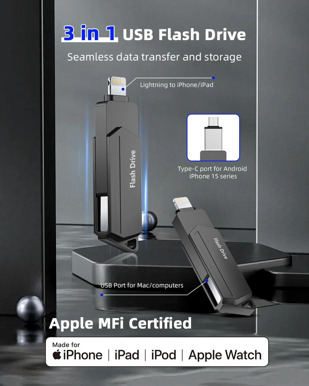 فلش مموری USB برای آیفون 512 گیگابایت دارای گواهی MFi، 3 در 1 USB 3.0 لایتنینگ حافظه خارجی نوع C، فلش مموری برای آیفون/آیپد/iOS/اندروید/مک/کامپیوتر - حافظه خارجی (مشکی) فلش مموری USB برای آیفون 512 گیگابایت دارای گواهی MFi، 3 در 1 USB 3.0 لایتنینگ حافظه خارجی نوع C، فلش مموری برای آیفون/آیپد/iOS/اندروید/مک/کامپیوتر - حافظه خارجی (مشکی)