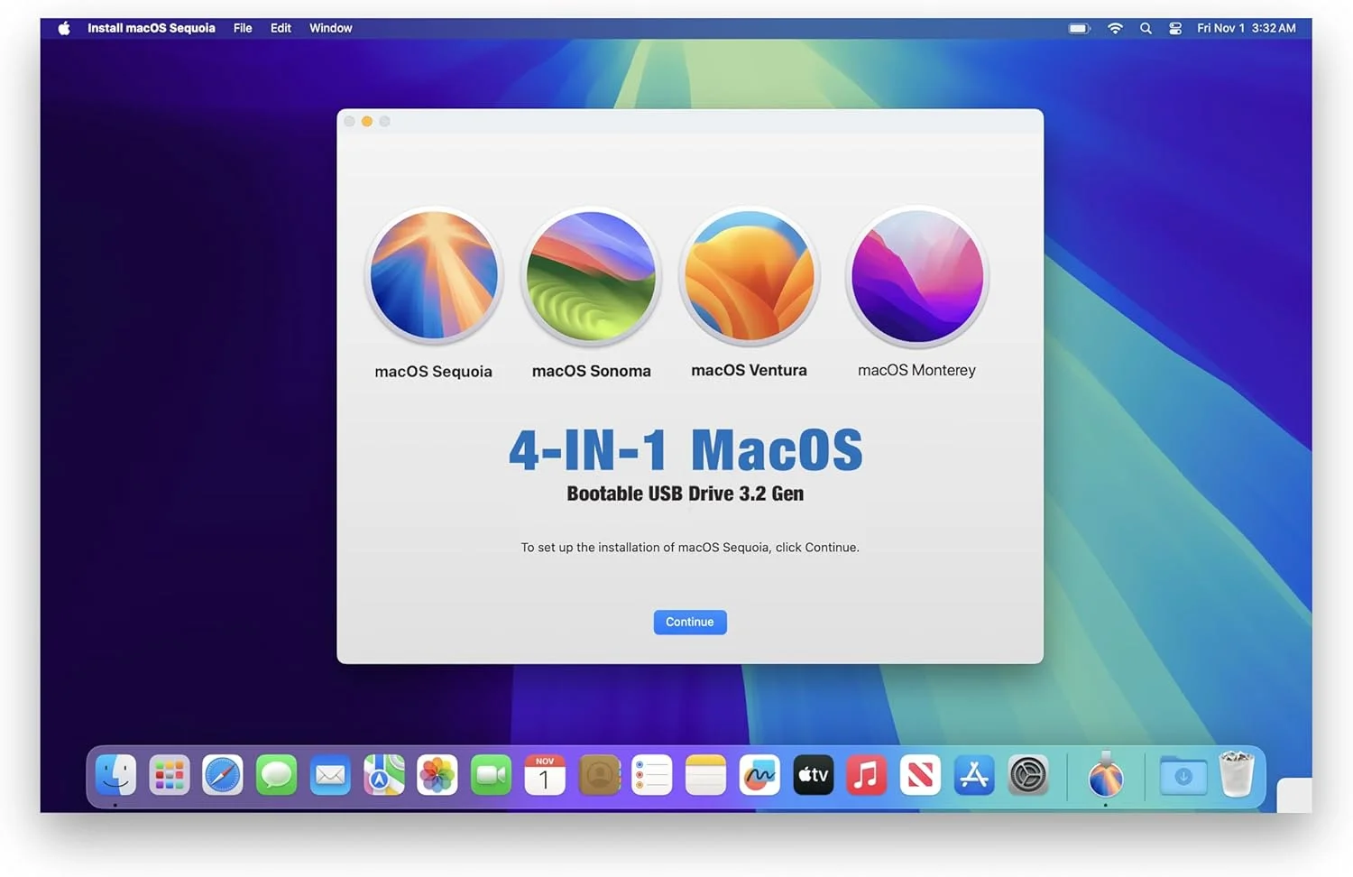 فلش مموری USB 3.2 قابل بوت چهاره در یک MacOS Sequoia 15، Sonoma 14، Ventura 13، Monterey 12.7، نصب مجدد/بازیابی/بازگردانی Mac OS X فلش مموری USB 3.2 قابل بوت چهاره در یک MacOS Sequoia 15، Sonoma 14، Ventura 13، Monterey 12.7، نصب مجدد/بازیابی/بازگردانی Mac OS X