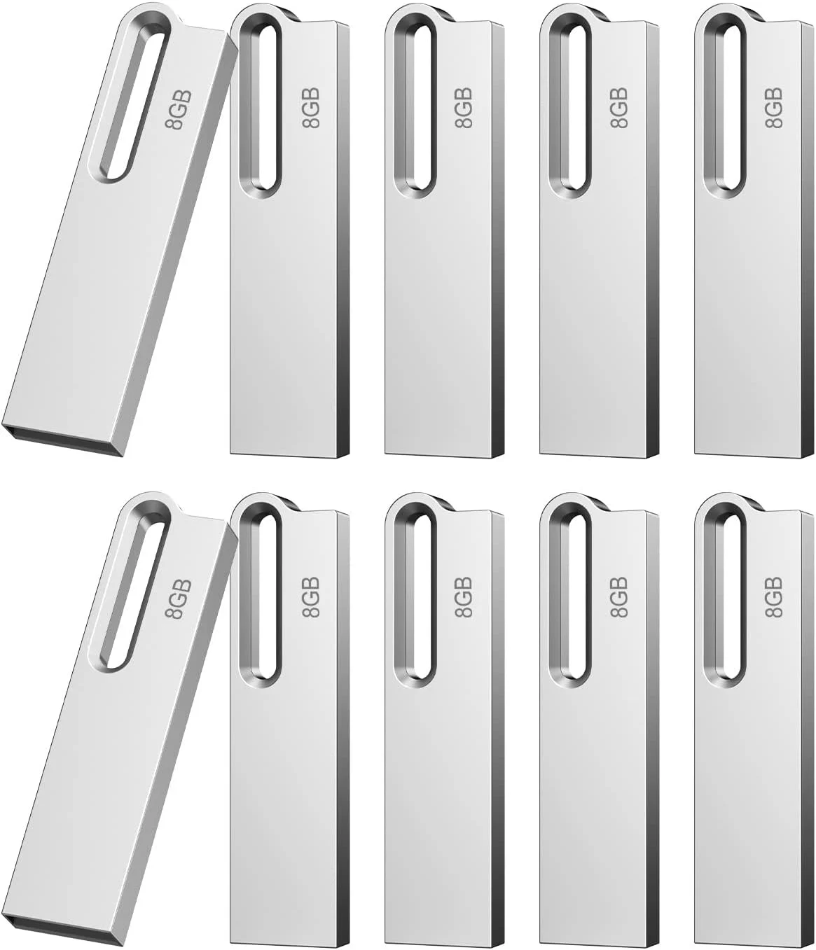 فلش مموری 8 گیگابایتی Aiibe بسته 10 عددی، فلش USB فلزی 8 گیگابایتی، فلش مموری USB 2.0 با جاکلیدی، ضد آب - نقره ای فلش مموری 8 گیگابایتی Aiibe بسته 10 عددی، فلش USB فلزی 8 گیگابایتی، فلش مموری USB 2.0 با جاکلیدی، ضد آب - نقره ای