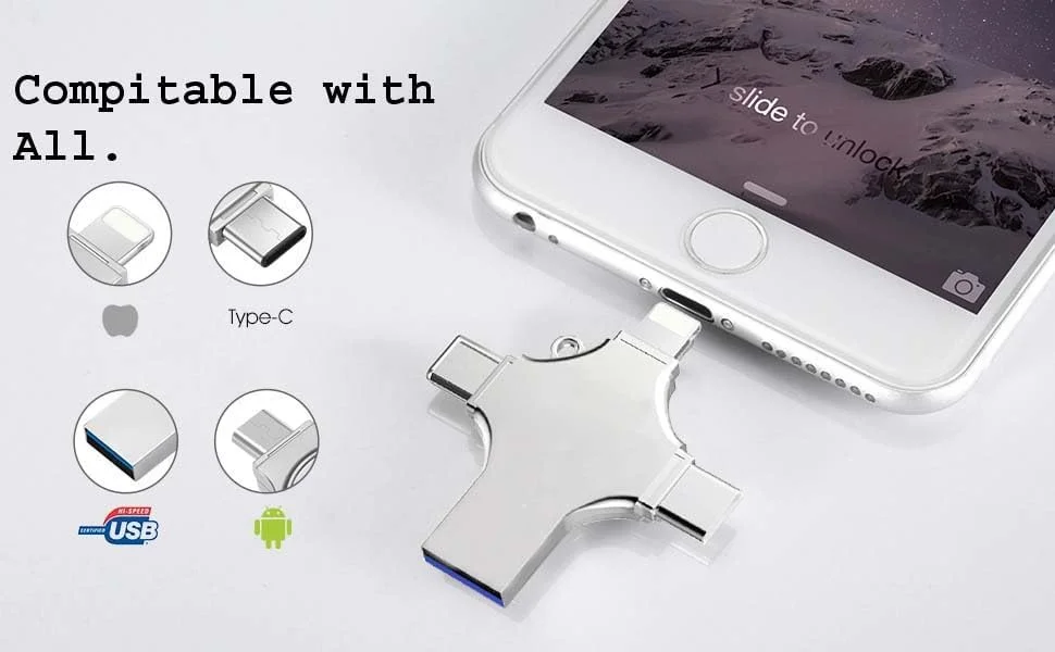 فلش درایو 512 گیگابایتی 4 در 1 USB 3.0 - سازگار با آیفون، اندروید، آیپد، مک، کامپیوتر، گلکسی اس، ویندوز | USB A پرسرعت، USB C، میکرو USB و کانکتور آیفون | فلش مموری فوق سریع فلش درایو 512 گیگابایتی 4 در 1 USB 3.0 - سازگار با آیفون، اندروید، آیپد، مک، کامپیوتر، گلکسی اس، ویندوز | USB A پرسرعت، USB C، میکرو USB و کانکتور آیفون | فلش مموری فوق سریع