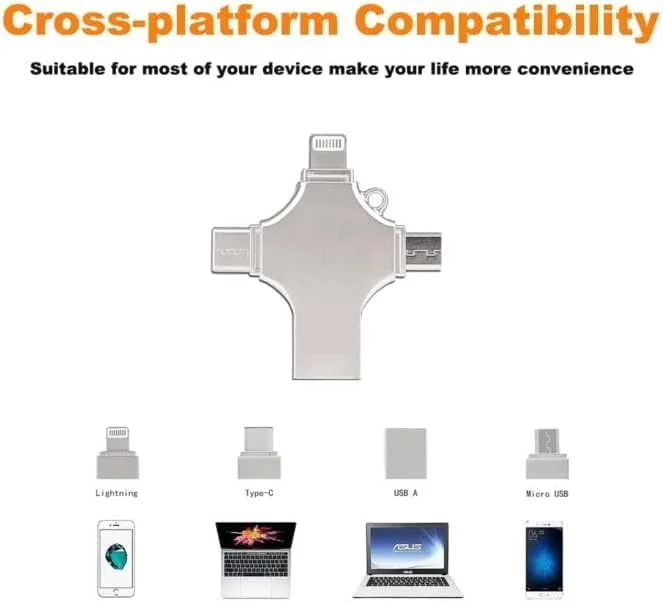 فلش مموری USB 3.0 چهار در یک 256 گیگابایتی - سازگار با آیفون، اندروید، آیپد، مک، کامپیوتر، ویندوز | USB A پرسرعت، USB C، میکرو USB و کانکتور آیفون فلش مموری USB 3.0 چهار در یک 256 گیگابایتی - سازگار با آیفون، اندروید، آیپد، مک، کامپیوتر، ویندوز | USB A پرسرعت، USB C، میکرو USB و کانکتور آیفون