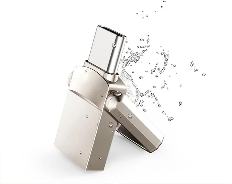 فلش مموری 128 گیگابایتی با کانکتور دوگانه - USB 3.0 و Type-C برای ذخیره سازی پرسرعت داده - دستگاه OTG جمع و جور برای تلفن های هوشمند، تبلت ها، کامپیوتر - آلیاژ، نقره ای، سرعت خواندن فوق العاده سریع 120 مگابایت بر ثانیه