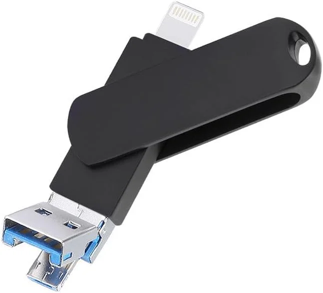 فلش مموری 2 ترابایتی USB با پشتیبانی از آیفون - 2000 مگابایت - فلش مموری USB آیفون، فلش USB پرسرعت 3 در 1 تایپ A لایتنینگ میکرو USB - مشکی