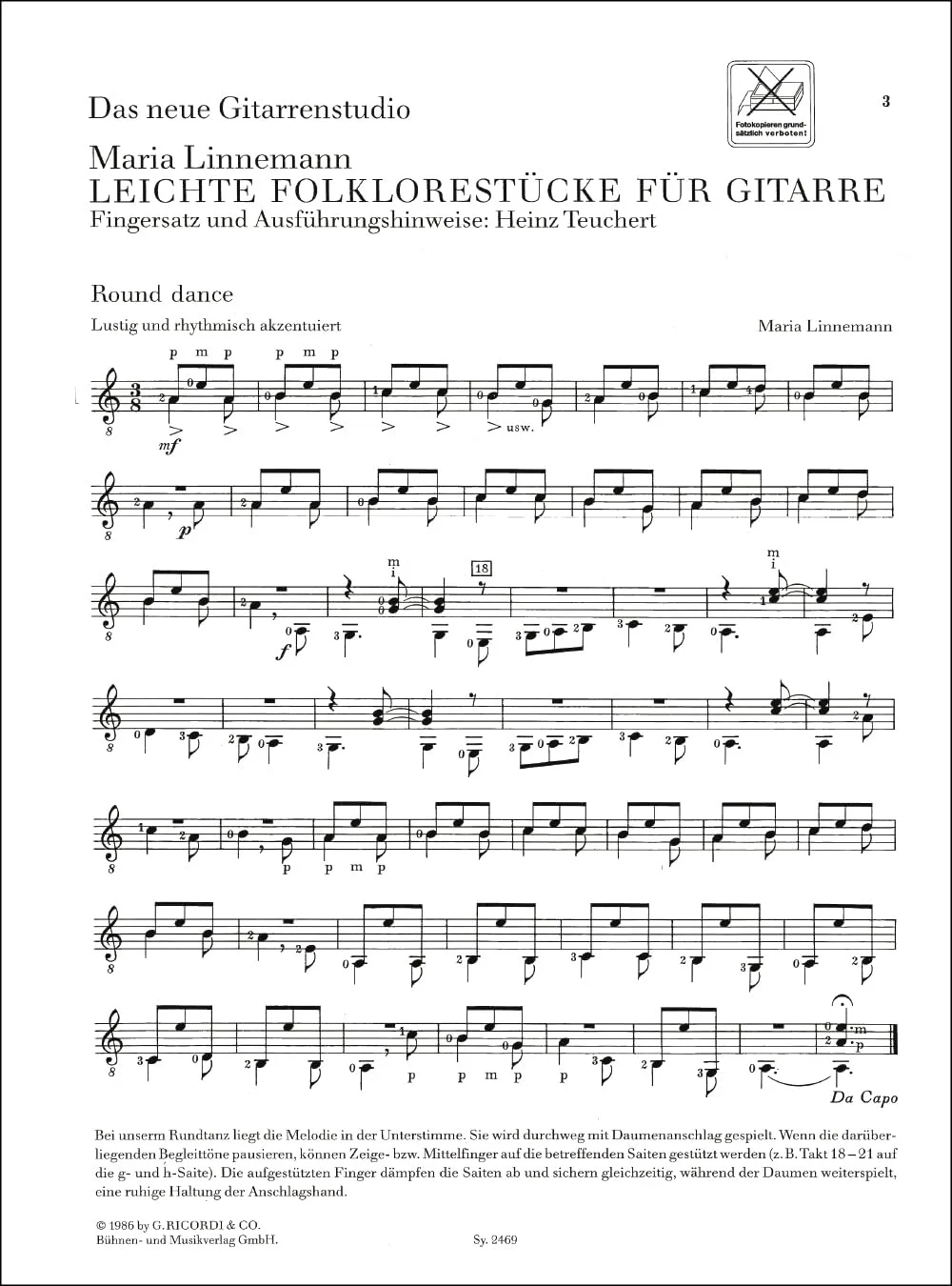 ماریا لینمان | نت های ساده گیتار کلاسیک برای مبتدیان و هنرجویان | کتاب آهنگ با قطعات فینگراستایل بدون آکورد باره | ایده آل برای معلمان، جلسات تمرین در خانه | کتاب نت برای مبتدیان