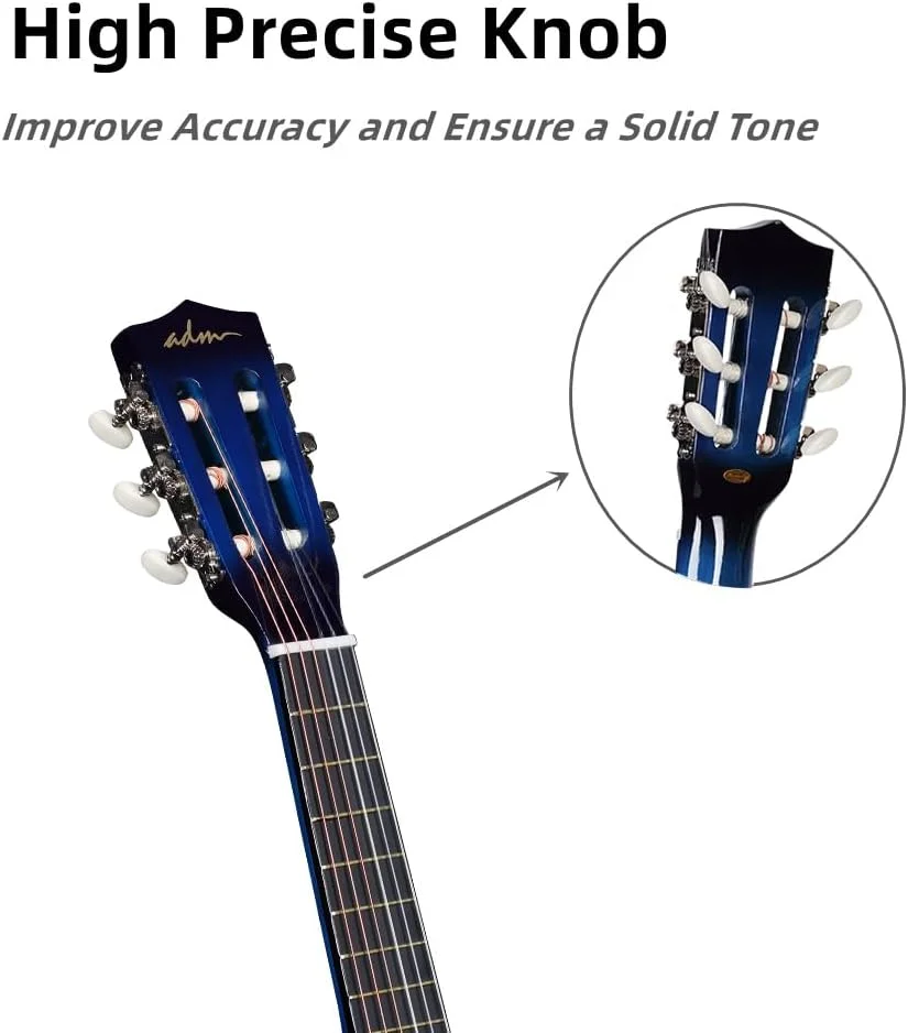 گیتار کلاسیک جونیور 1/4 ADM برای مبتدیان به همراه تیونر کلیپسی، کیف، بند، سیم های اضافی و پیک، آبی گیتار کلاسیک جونیور 1/4 ADM برای مبتدیان به همراه تیونر کلیپسی، کیف، بند، سیم های اضافی و پیک، آبی