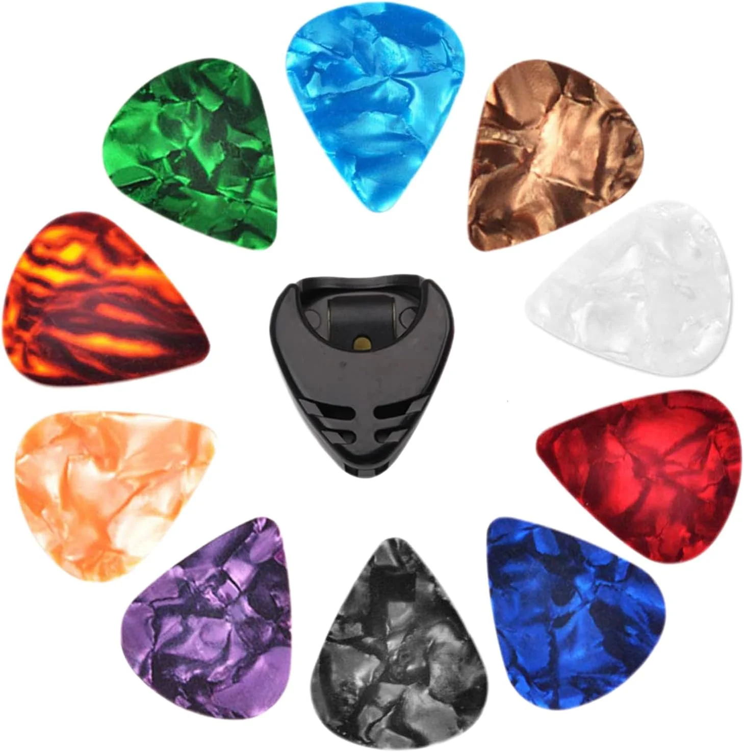 پیک گیتار - 10 عدد پیک رنگارنگ حرفه ای برای تمرین مبتدیان، جنس ABS با ضخامت 0.46 میلی متر، طراحی سبک، شامل نگهدارنده پیک با ظرفیت 3-6 عدد، برای نوازندگی کلاسیک و مبتدی