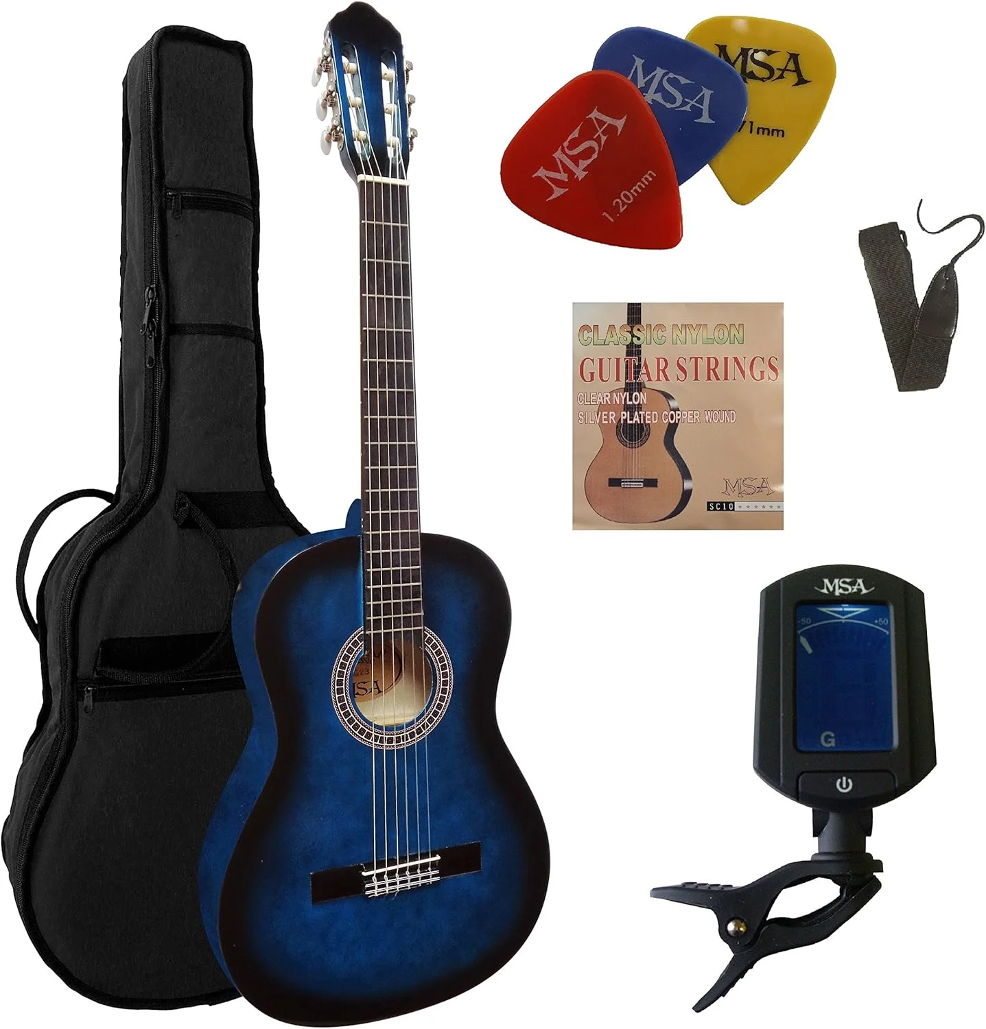 گیتار 4/4 - گیتار کنسرت C23 در مجموعه - کلاسیک - آبی سایه دار - صفحه رو لیندن - کیف - بند - سیم - 3 عدد پیک - تیونر ET33B