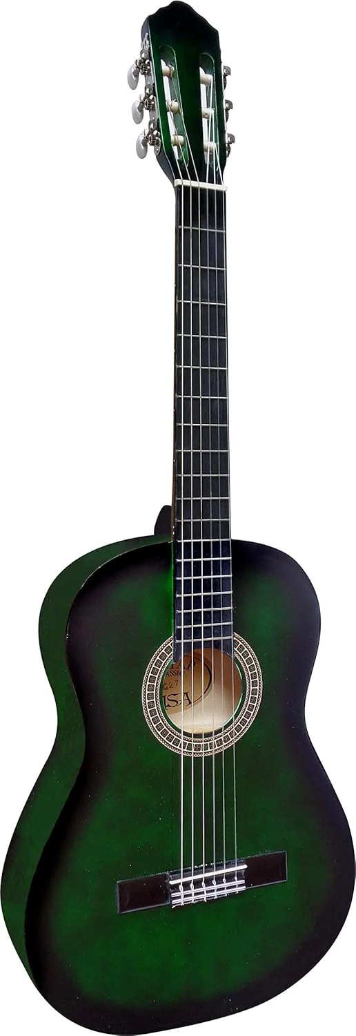 گیتار کلاسیک 4/4 - گیتار کنسرت در مجموعه کامل - رنگ سبز سایه دار - صفحه رو از جنس چوب Linden - کیف - بند - سیم - 3 عدد پیک - کوک کننده ET33B - C27
