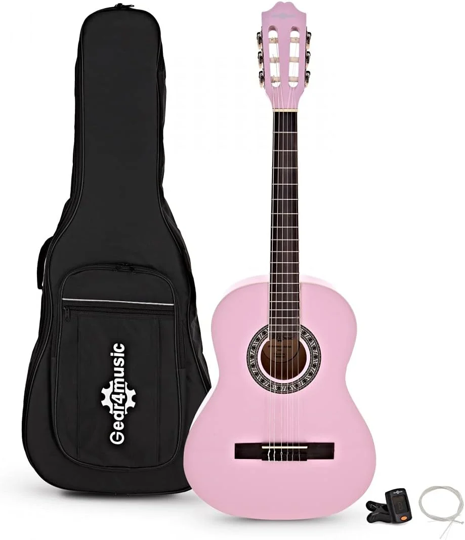 گیتار کلاسیک سایز 3/4 از Gear4music، صورتی، پکیج