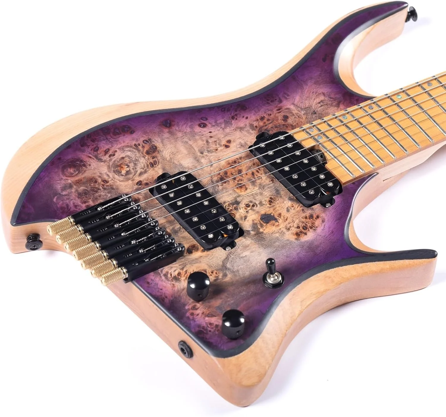 گیتار الکتریک 7 سیم، 24 فرت، بدون سر، مناسب برای سبک جز (بنفش)