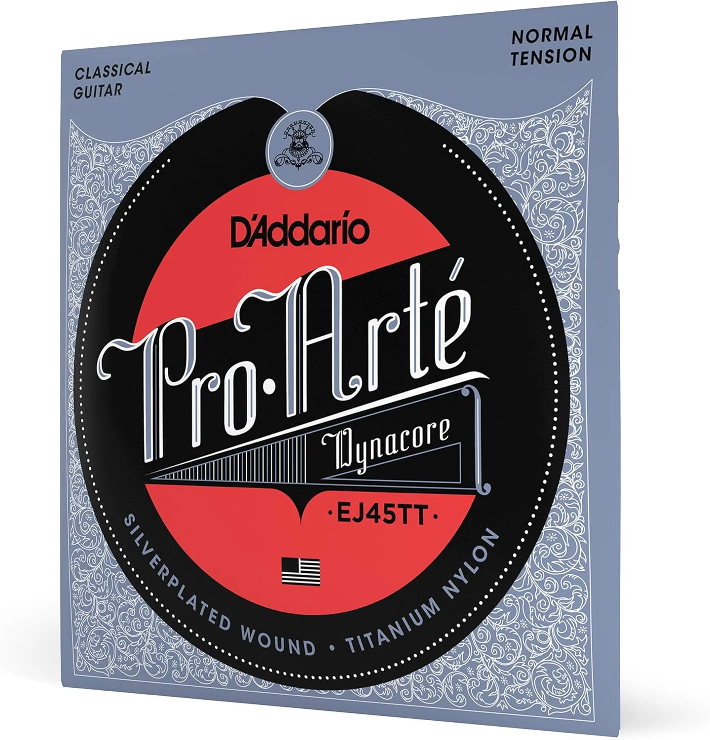 سیم گیتار کلاسیک D'Addario | سیم گیتار نایلونی | سیم نایلونی گیتار کلاسیک | EJ45TT | روکش نقره ای/نایلون تیتانیوم | کشش نرمال