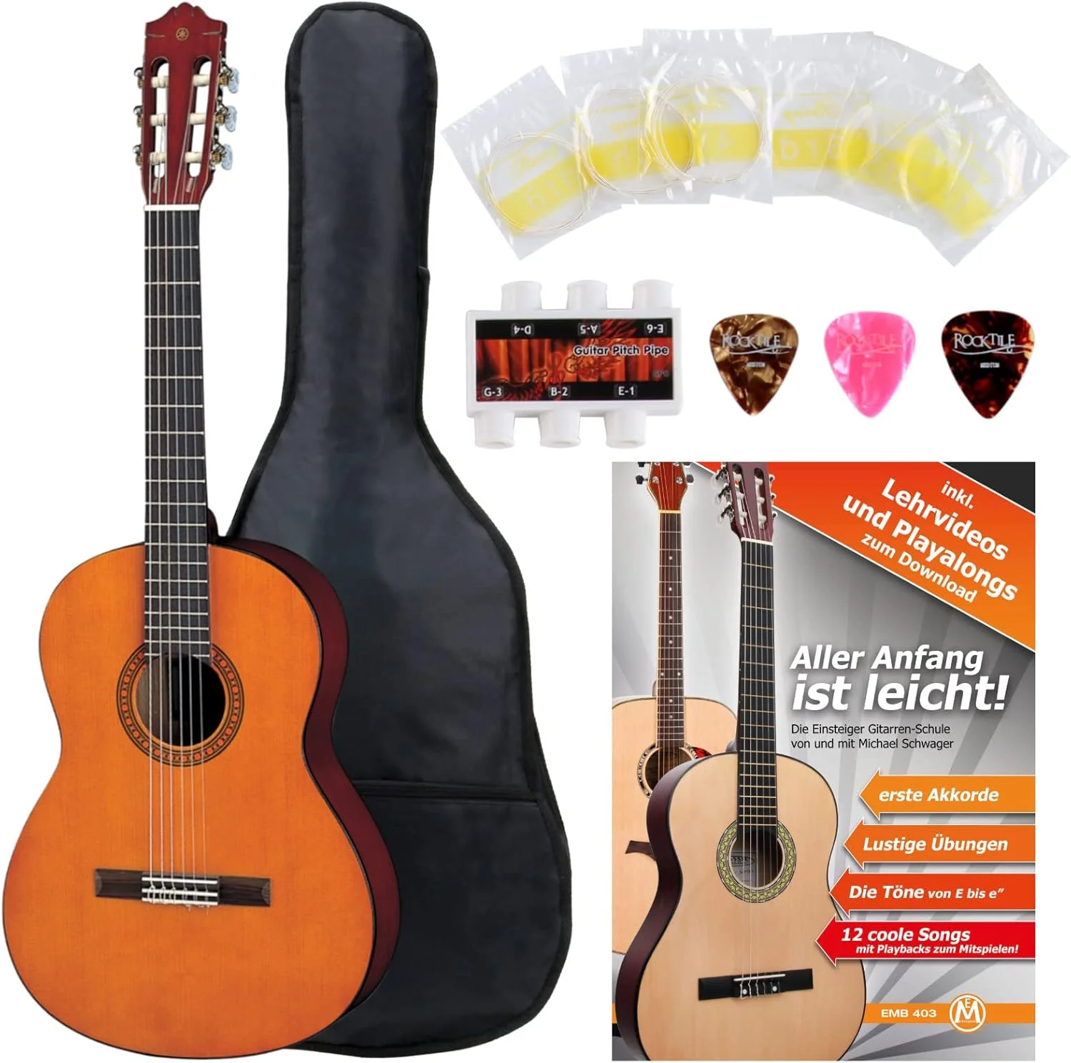 یاماها CS40 گیتار کلاسیک به همراه مجموعه لوازم جانبی - سایز 3/4 - صفحه رو: صنوبر - پشت و کناره ها: مرانتی - گردن: ناتو - صفحه انگشت گذاری و خرک: رزوود - مجموعه با لوازم جانبی گسترده