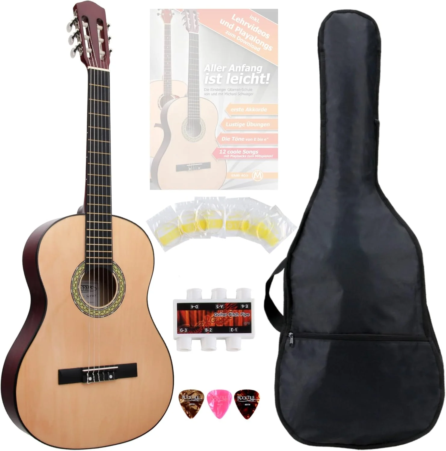 ست آغازین گیتار کلاسیک Classic Cantabile AS-851 1/2 (ست کامل مبتدی شامل گیتار کلاسیک، کیف، سیم های نایلونی، کتاب آموزشی، 3 عدد پیک و دیاپازون)