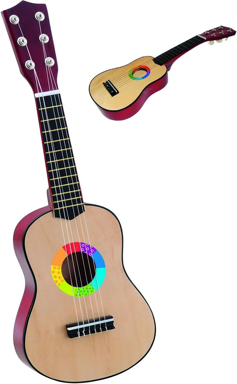 گیتار چوبی - 6 سیم - قابل کوک - گیتار کنسرت - کلاسیک - رنگ قهوه ای/طبیعی - سیم های نایلونی بادوام - 54 سانتی متر - آکوستیک - گیتار کودک