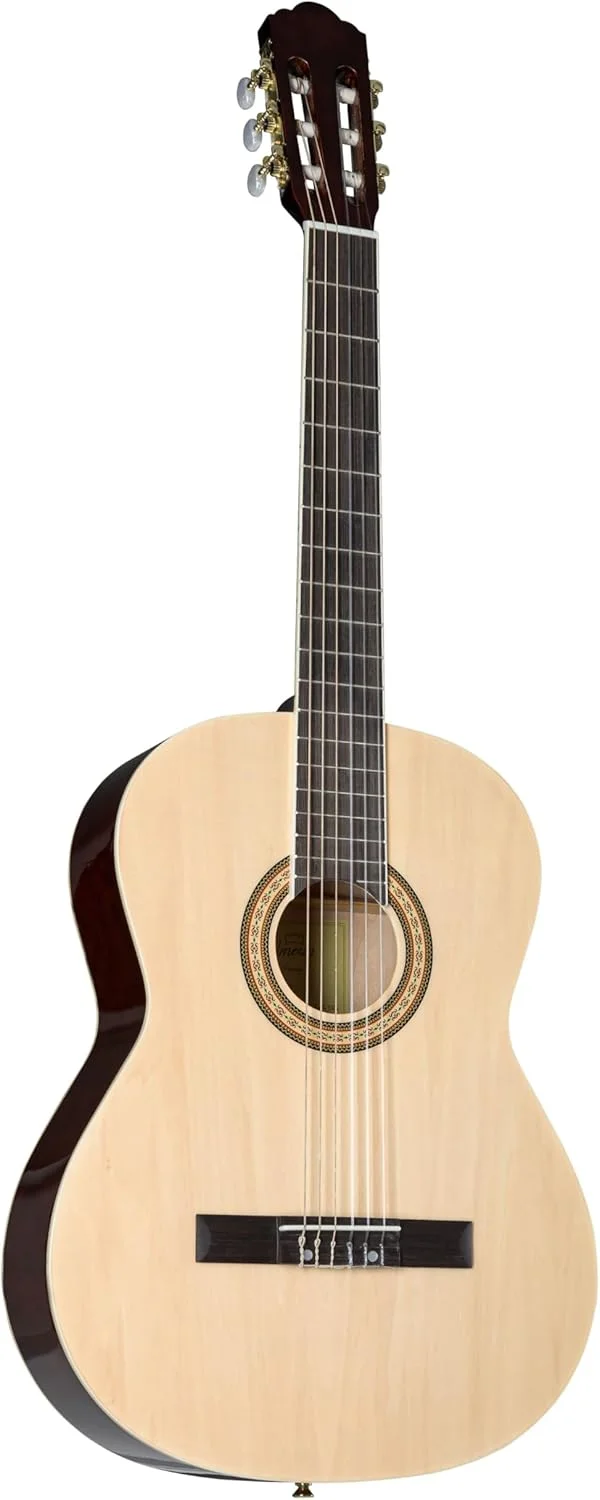 گیتار کلاسیک 4/4 آلمریا CG-390، رنگ طبیعی، بدنه چوب لیندن، طول دسته 650 میلی‌متر، عرض شیطانک 52 میلی‌متر
