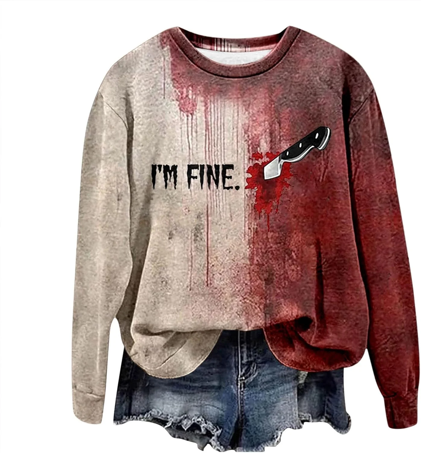 تی شرت آستین بلند زنانه با طرح کریسمس و یقه گرد