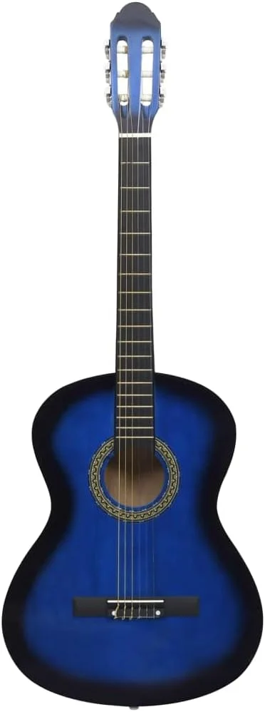 گیتار آکوستیک کنسرت، گیتار کلاسیک، گیتار سری کلاسیک، گیتار آکوستیک مسافرتی چوبی، برای بزرگسالان، کودکان، مبتدیان، آبی 4/4 39 اینچ
