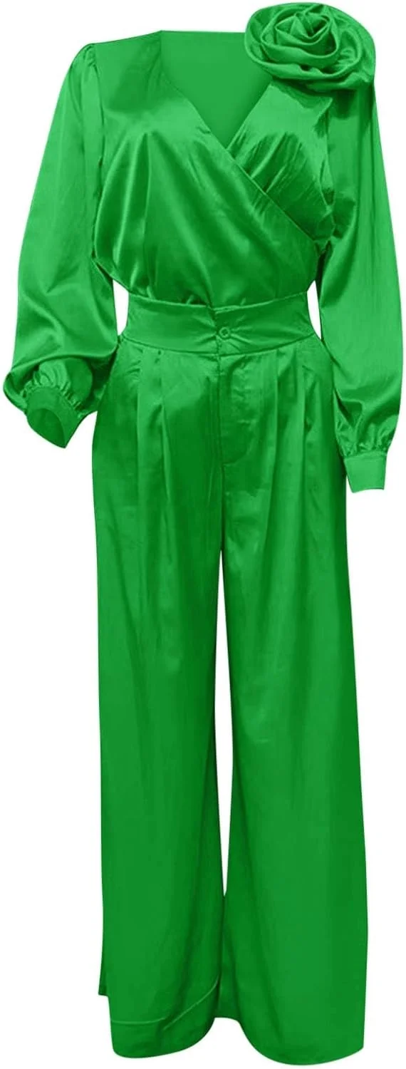 ست مجلل و شیک زنانه شامل بلوز آستین بلند ساتن یقه هفت و شلوار پاچه گشاد ست مجلل و شیک زنانه شامل بلوز آستین بلند ساتن یقه هفت و شلوار پاچه گشاد