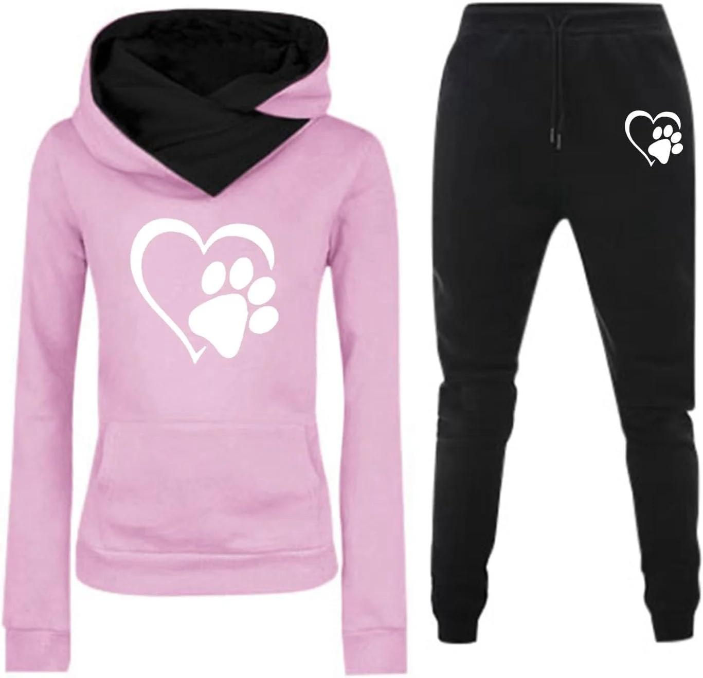 ست راحت هودی یک رنگ و شلوار جاگر زنانه، لباس غیررسمی ورزشی