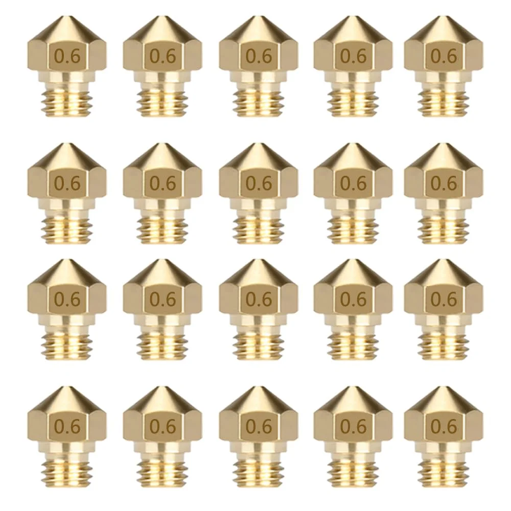 ۲۰ عدد نازل MK10 با رزوه M7، هد اکسترودر برنجی هات‌اند برای فیلامنت ۱.۷۵ میلی‌متری (۰.۶ میلی‌متر)