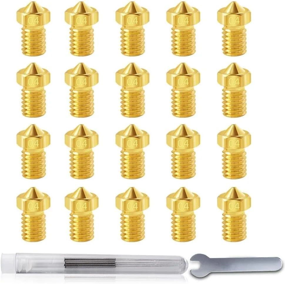 نازل های پرینتر سه بعدی 5Aplusreprap 0.4mm V6 - 20 عدد نازل برنجی V6 با دقت بالا برای E3d V5، Pursa I3 MK3، Anycubic I3 Mega به همراه سوزن های تمیز کننده نازل، بدون گرفتگی، دوام خوب، نصب آسان