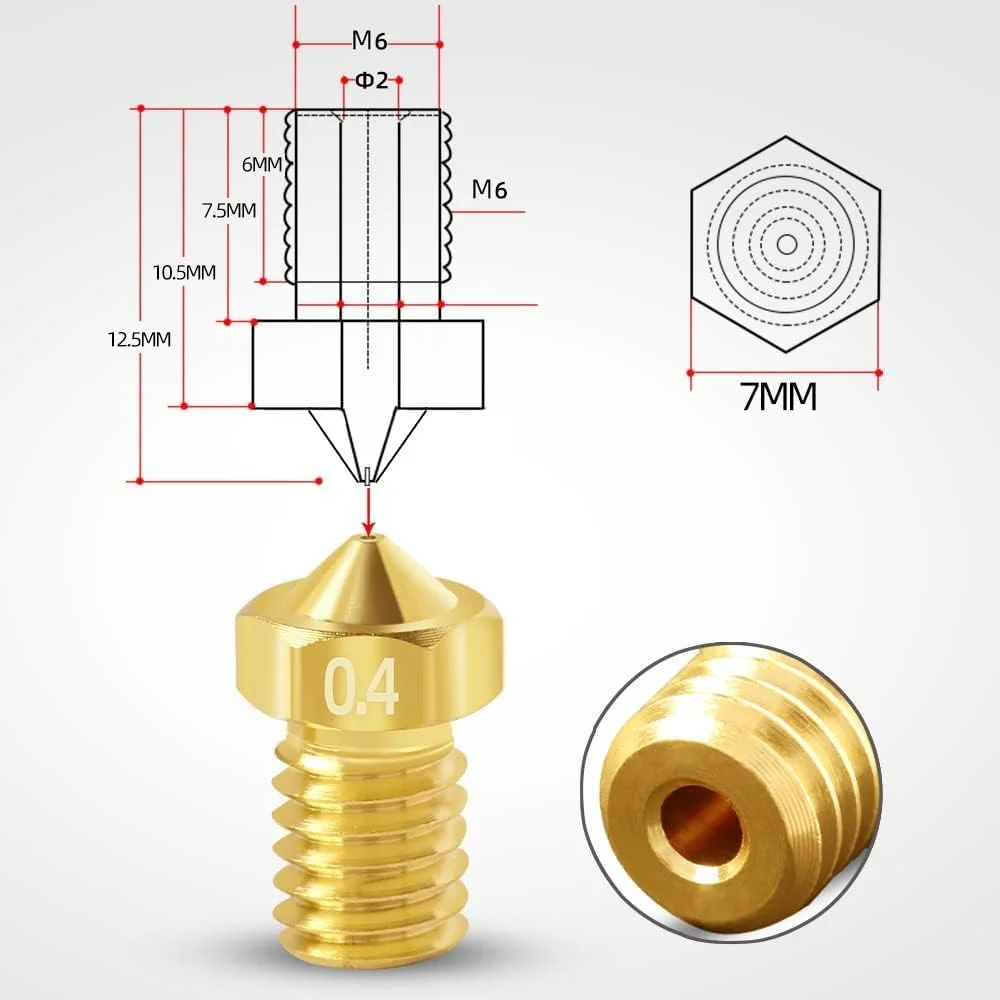 نازل های پرینتر سه بعدی 5Aplusreprap 0.4mm V6 - 20 عدد نازل برنجی V6 با دقت بالا برای E3d V5، Pursa I3 MK3، Anycubic I3 Mega به همراه سوزن های تمیز کننده نازل، بدون گرفتگی، دوام خوب، نصب آسان