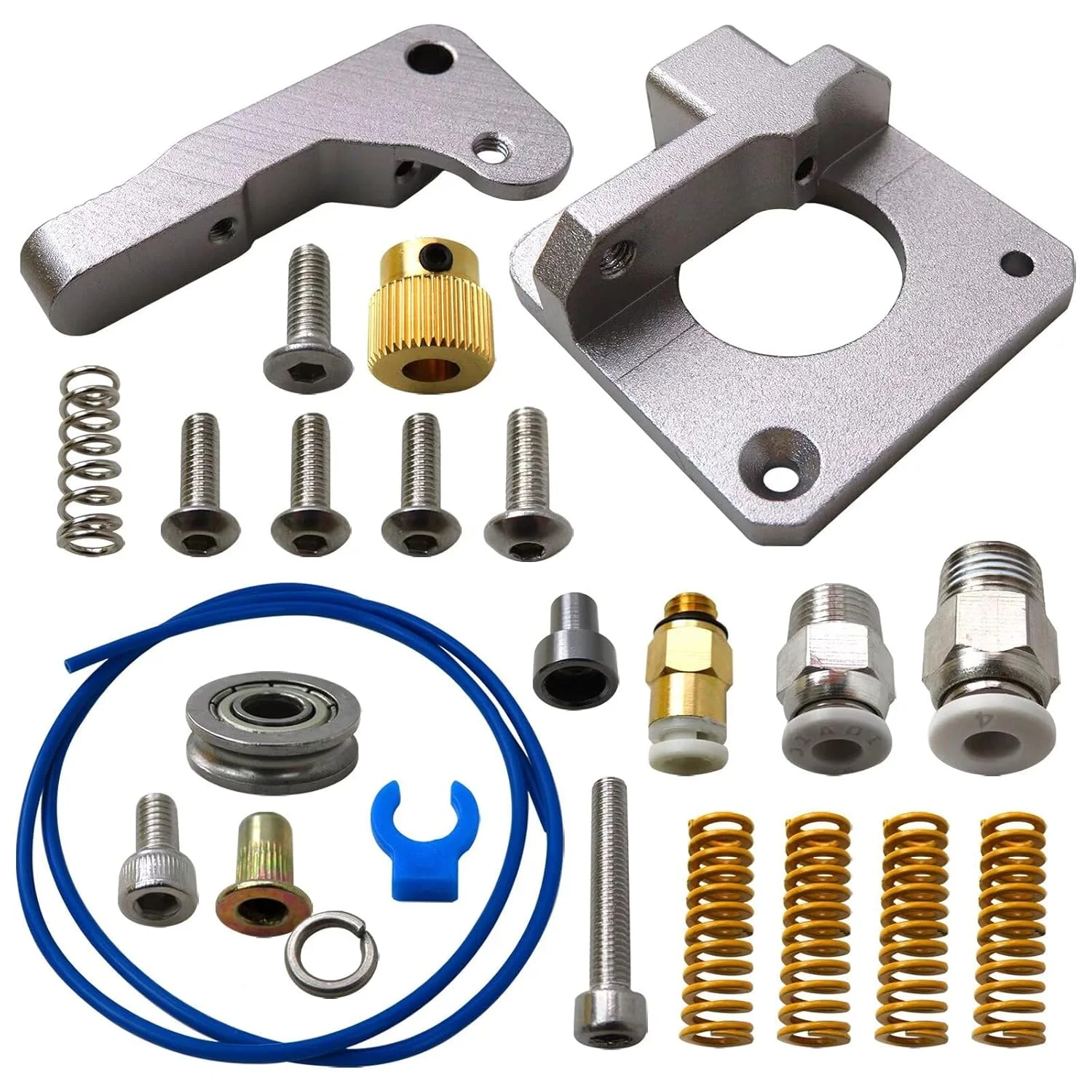 کیت لوازم جانبی پرینتر سه بعدی شامل لوله PTFE کاپریکون Bowden 1.75mm، اکسترودر تمام فلزی، کوپلرهای پنوماتیک، فنر بستر برای پرینترهای سه بعدی Creality Ender 3 / Ender 3 Pro