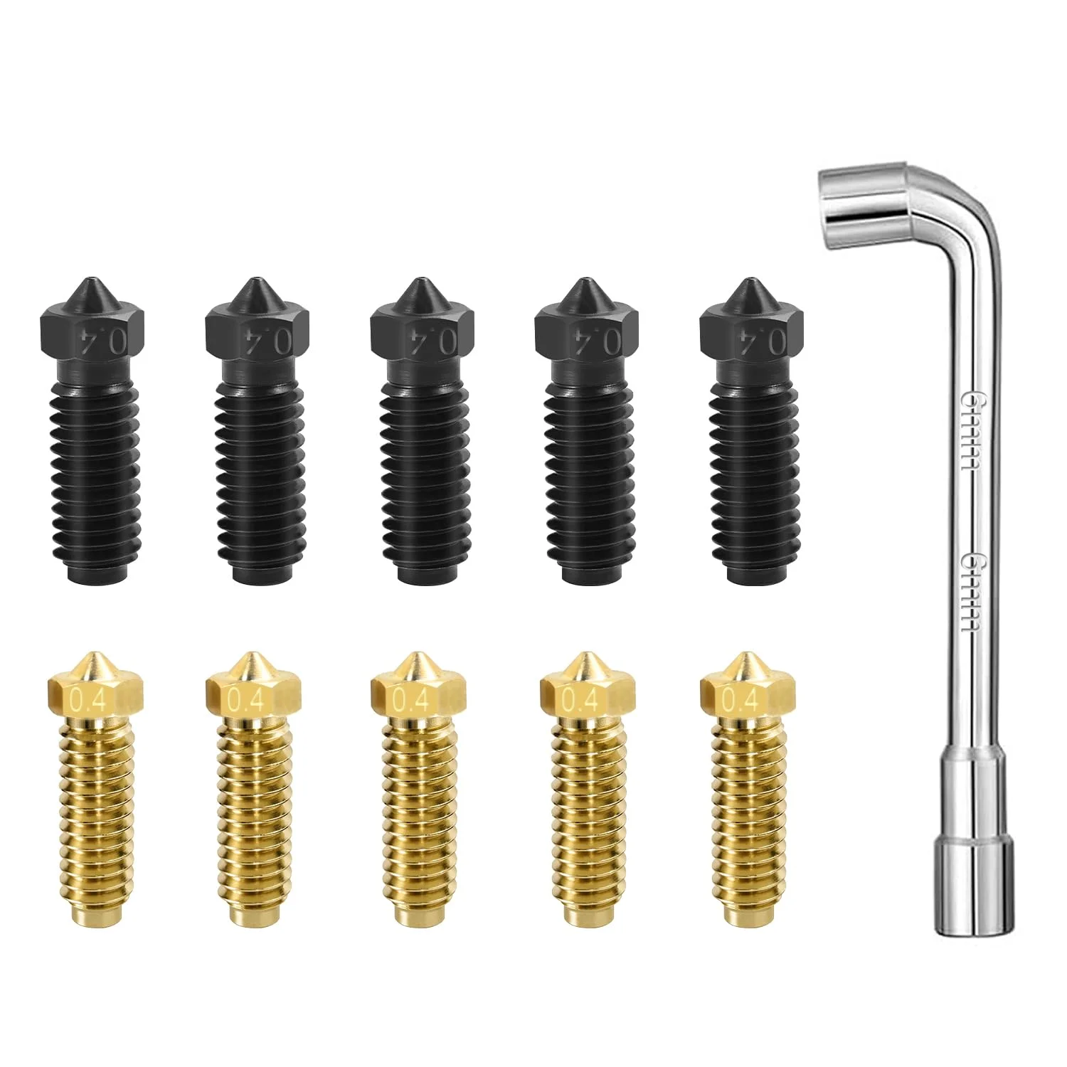 مجموعه ۱۰ عددی نازل اکسترودر پرینتر سه بعدی ۰.۴ میلی متری - ۵ عدد نازل فولاد سخت کاری شده و ۵ عدد نازل برنجی هد چاپ داغ برای Anycubic Kobra 3/Kobra 3 Combo/Kobra 3 V2/Kobra 3 V2 Combo/Kobra S1/Kobra S1 Combo