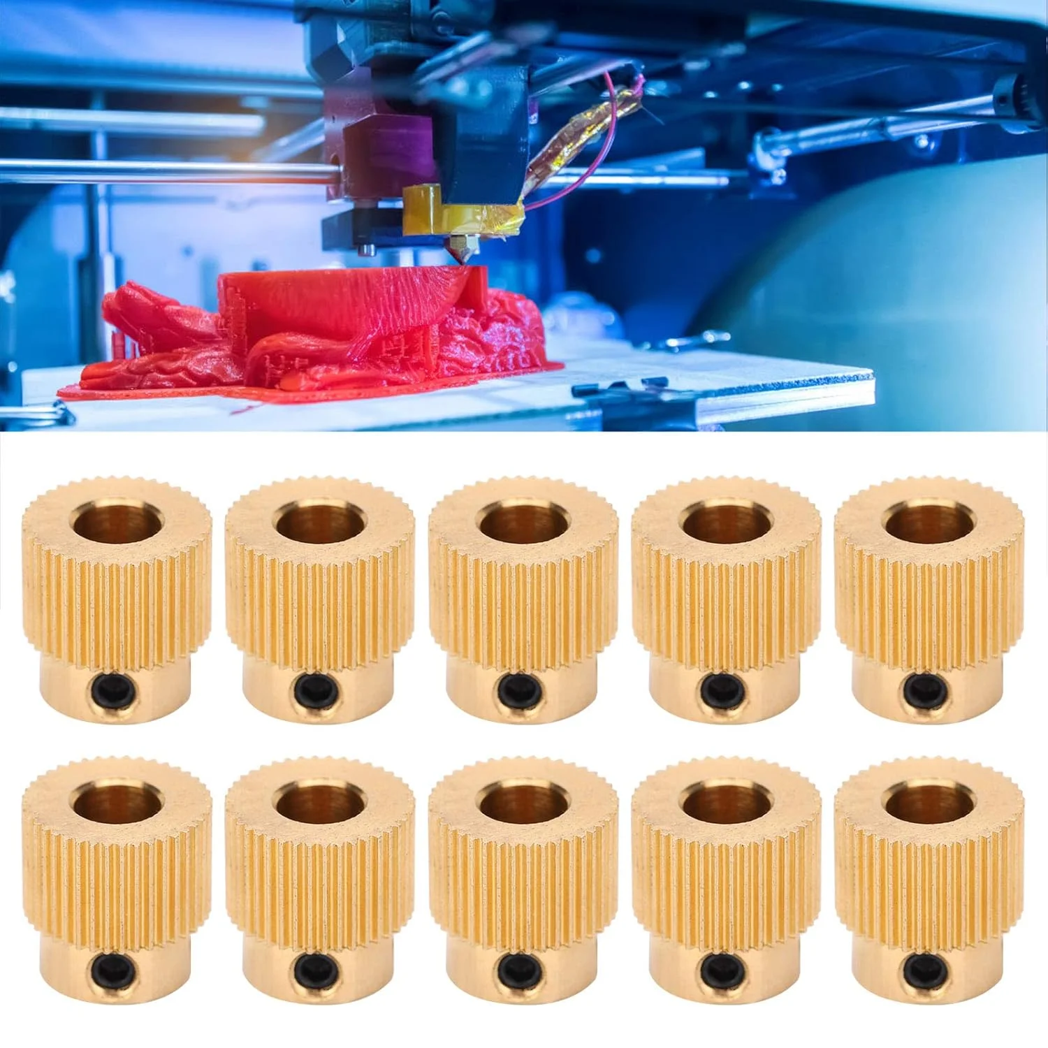 10 عدد چرخ دنده اکستروژن برنجی 40 دندانه برای چرخ دنده های اکسترودر پرینتر سه بعدی