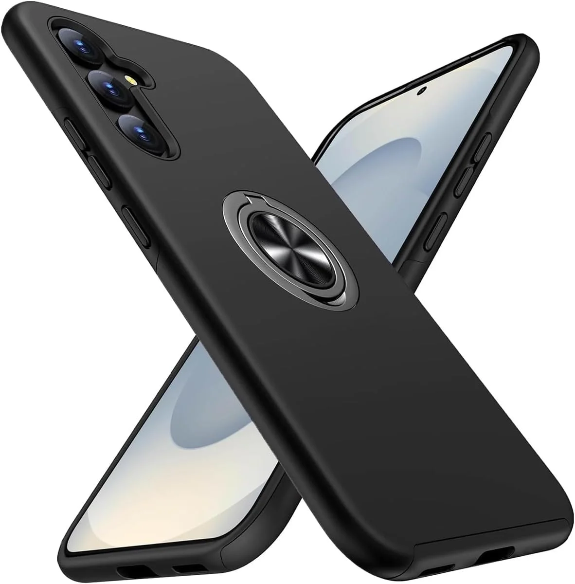 قاب گوشی موبایل سامسونگ گلکسی A16، حلقه نگهدارنده نامرئی، باریک، ضربه گیر نرم، پایه استند، قاب محافظ سنگین برای گلکسی A16 (مشکی، A16)