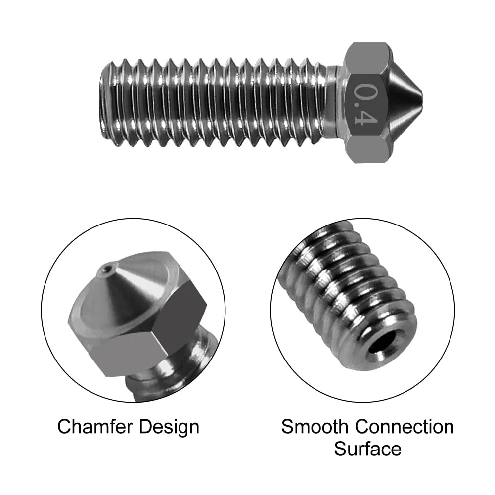 ۵ عدد نازل اکسترودر فولادی سخت شده ۰.۴ میلی متری، هد چاپ اکسترودر M6 با رزوه بلند ولکانو برای فیلامنت ۱.۷۵ میلی متری پرینتر سه بعدی E3D V5-V6