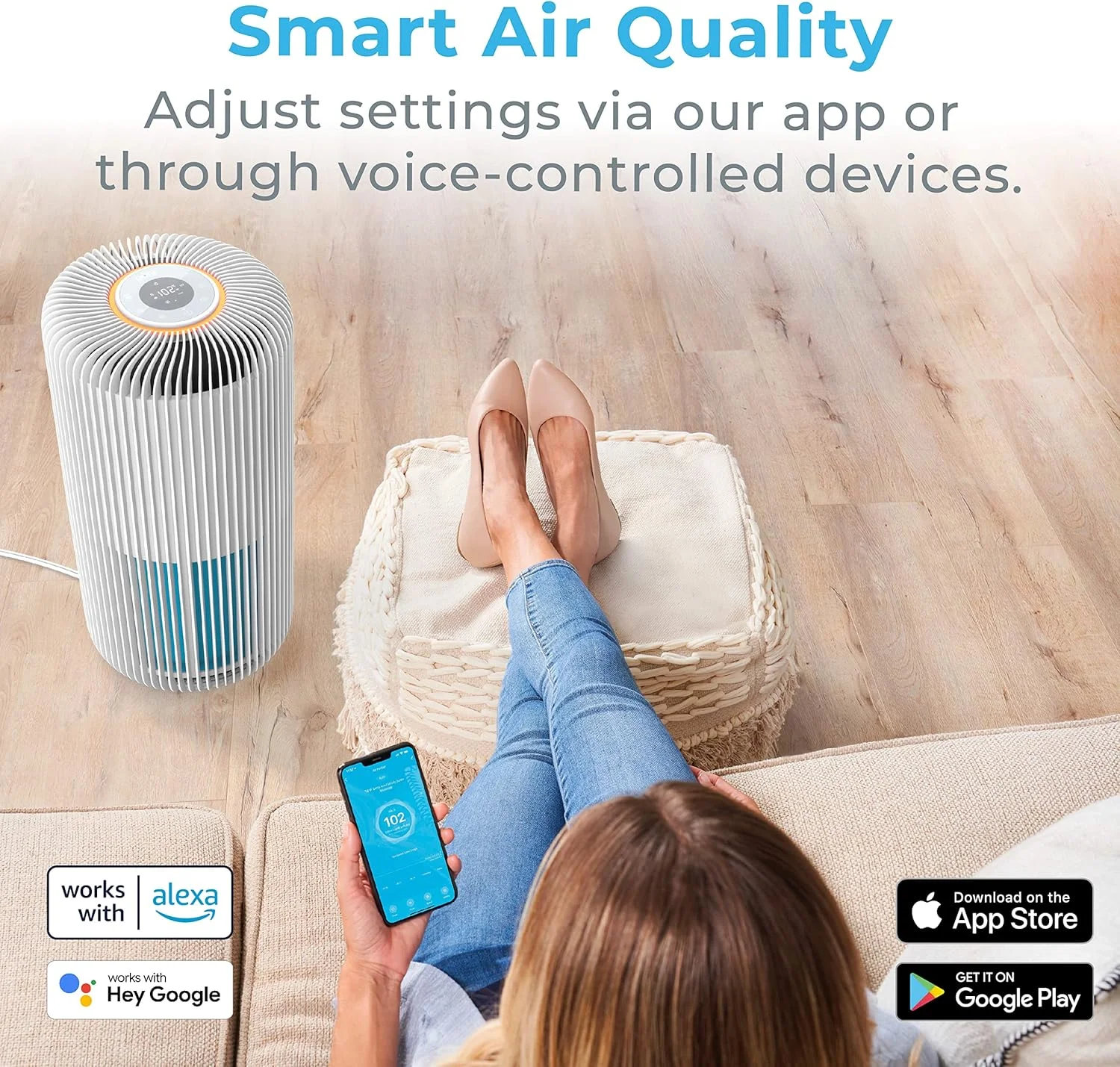 دستگاه تصفیه هوای هوشمند Pure Enrichment PureZone Turbo مناسب برای اتاق های بزرگ (98 متر مربع در 30 دقیقه) - دارای سیستم تصفیه 5 مرحله ای، سازگار با تلفن هوشمند، جذب کننده میکروب، دود و گرد و غبار (سفید)