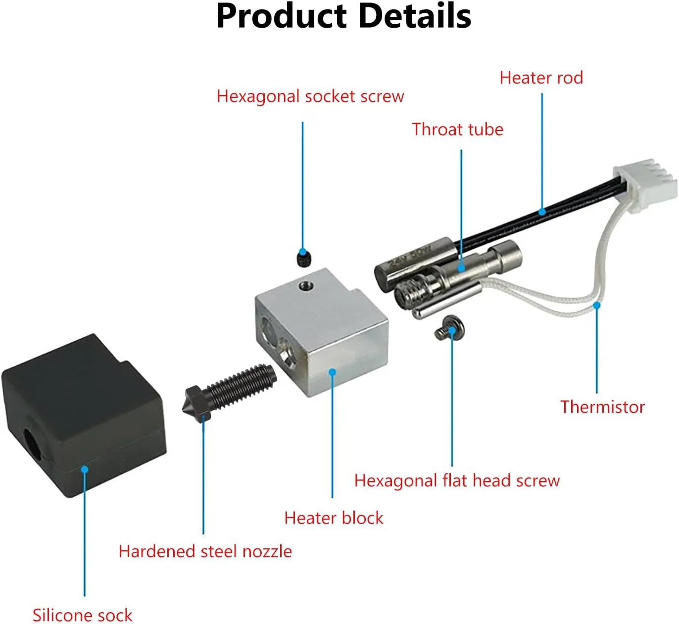دو عدد هات‌اند برای Kobra S1 با نازل‌های فولادی سخت‌کاری شده 0.4mm+0.6mm، پرینتر سه بعدی Kobra S1 Combo/Kobra S1 Pro ACE، هد اکسترودر با کارتریج گرمکن، ترمیستور 200K، بلوک گرمکن، چاپ با سرعت بالا
