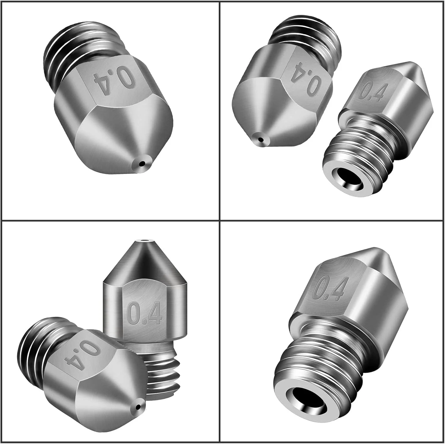 ۳۴ عدد نازل پرینتر سه بعدی MK8 در اندازه‌های 0.2MM-0.4MM-0.6MM-0.8MM-1.0MM-1.2MM (فولاد ضد زنگ، برنجی) سازگار با اکسترودر هات‌اند Creality Ender 3 Pro/CR-10