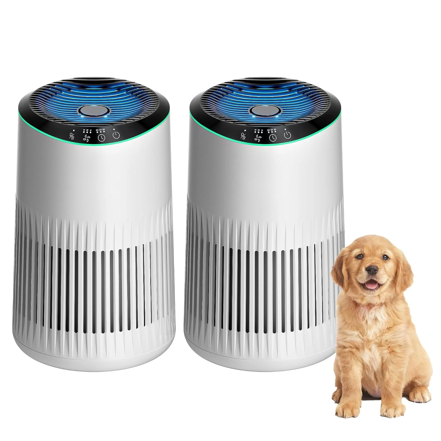 دستگاه تصفیه هوا برای اتاق خواب و منزل با حالت خواب برای دود، بو و ذرات معلق، دستگاه تصفیه هوای کوچک با اسفنج معطر، نور محیطی آبی، 23dB بی صدا، MR2566، 1 بسته 2 عددی سفید