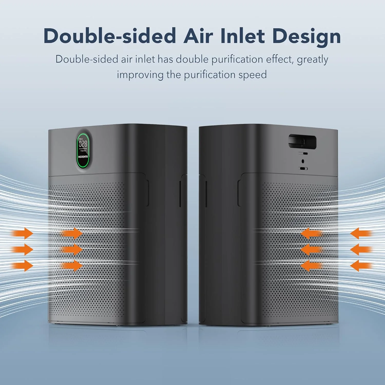 دستگاه تصفیه هوای مورنتو برای اتاق های بزرگ تا 100 متر مربع با نمایشگر PM 2.5 و سنسور کیفیت هوا برای موی حیوانات خانگی، ورودی هوای دو طرفه، 24 دسی بل، خاکستری، 1 عدد + 2 عدد فیلتر