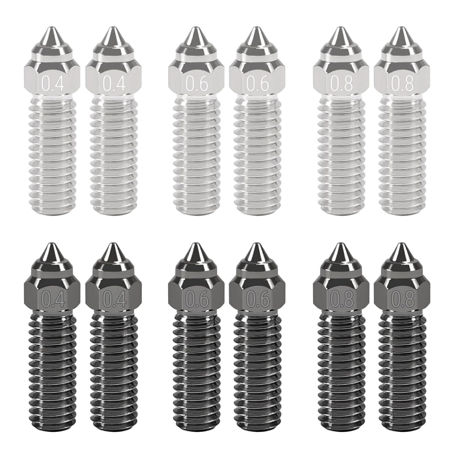 مجموعه نازل پرینتر سه بعدی UMLIFE شامل 12 عدد نازل آلیاژ مس با نازل های فولادی سخت شده در اندازه های 0.4mm، 0.6mm و 0.8mm برای پرینترهای سه بعدی CR-M4 K1 و K1 MAX