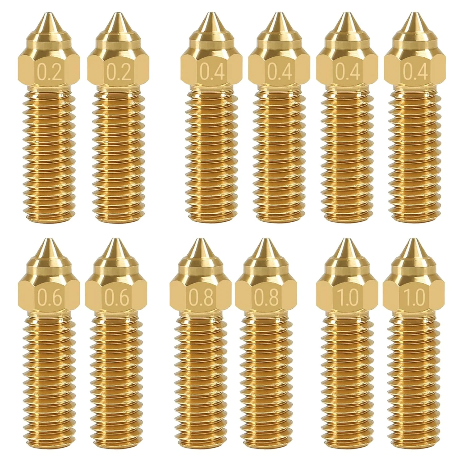 مجموعه نازل چاپگر سه بعدی برنجی UMLIFE شامل 12 عدد نازل با قطرهای 0.2mm، 0.4mm، 0.6mm، 0.8mm و 1.0mm برای چاپگرهای سه بعدی CR-M4، K1 و K1 MAX