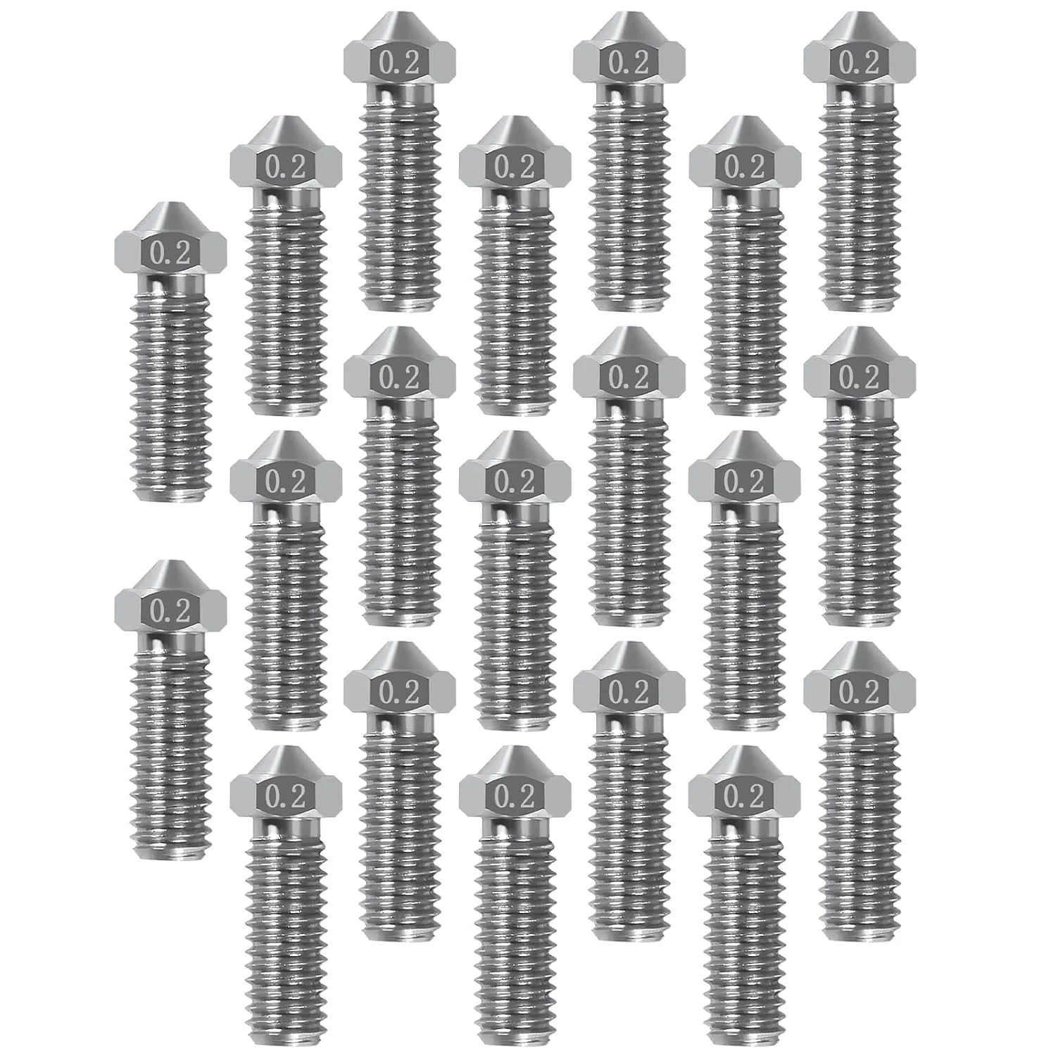 نازل های آتشفشانی V6 مدل UMLIFE بسته 20 عددی، نازل های فولادی ضد زنگ آتشفشانی با رزوه M6، نازل های 0.6 میلی متری برای اکسترودر های V5 V6 0.2 میلی متری برای قطعات پرینتر سه بعدی با فیلامنت 1.75 میلی متری