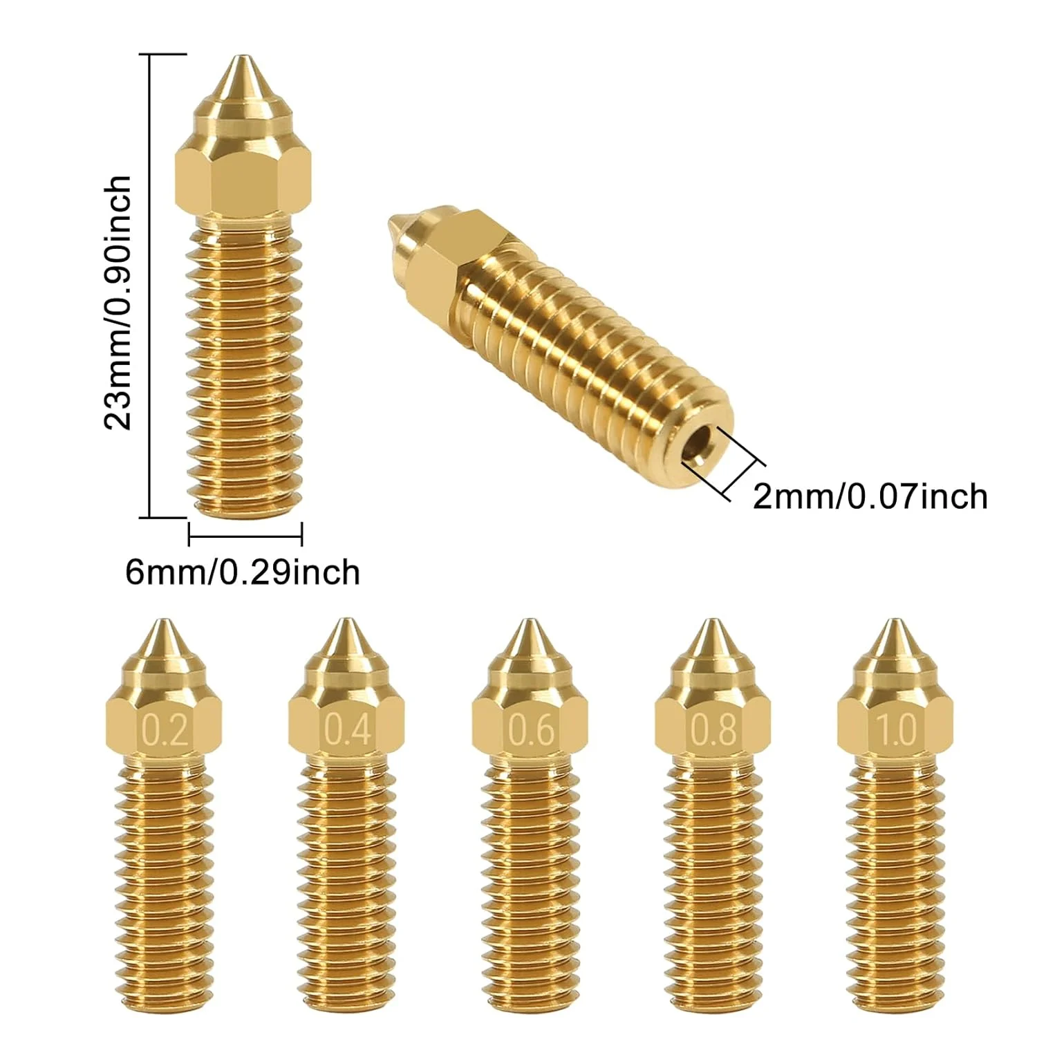 مجموعه نازل چاپگر سه بعدی برنجی UMLIFE شامل 12 عدد نازل با قطرهای 0.2mm، 0.4mm، 0.6mm، 0.8mm و 1.0mm برای چاپگرهای سه بعدی CR-M4، K1 و K1 MAX