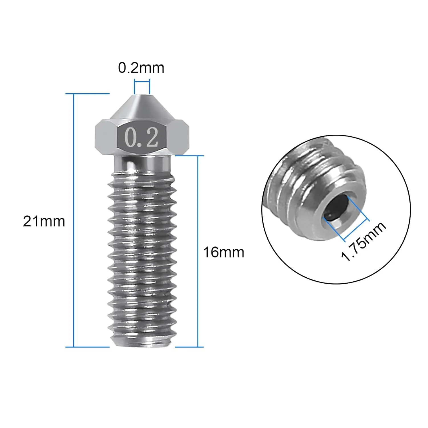 نازل های آتشفشانی V6 مدل UMLIFE بسته 20 عددی، نازل های فولادی ضد زنگ آتشفشانی با رزوه M6، نازل های 0.6 میلی متری برای اکسترودر های V5 V6 0.2 میلی متری برای قطعات پرینتر سه بعدی با فیلامنت 1.75 میلی متری
