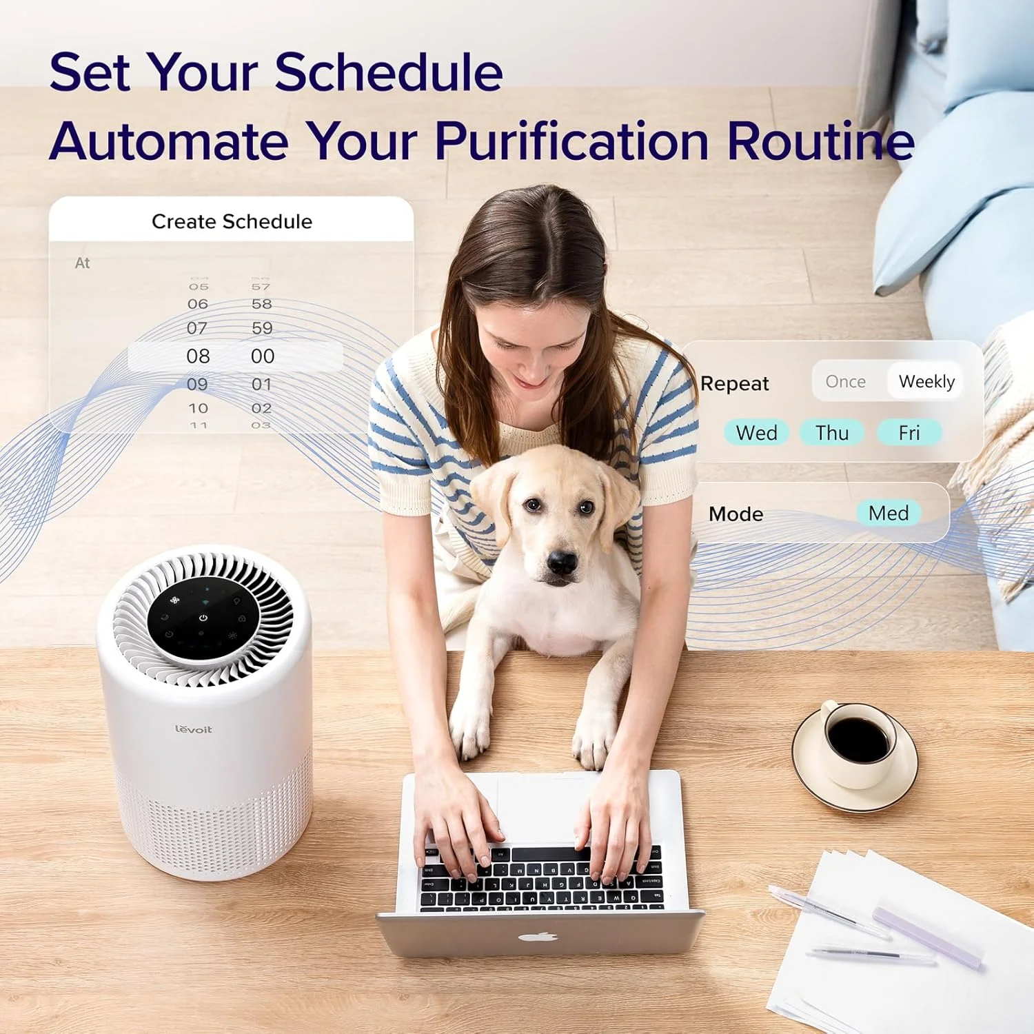 دستگاه تصفیه هوا LEVOIT مناسب اتاق خواب، خوابگاه، کنترل هوشمند WiFi با الکسا، دارای فیلتر 3 در 1 با حالت خواب برای آلرژن ها، آلاینده ها، دود و گرد و غبار، مدل Core 200S-P، سفید